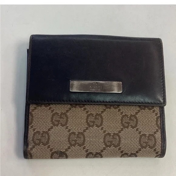 🦋 Authentic Gucci🦋Brown and Tan Logo Wallet Signature Canvas UNISEX Double EUC - Picture 11 of 12